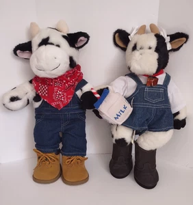 Build A Bear Vintage Cows Denim Overalls Boots Bandana Bows Bell Milk T Shirt - Picture 1 of 17