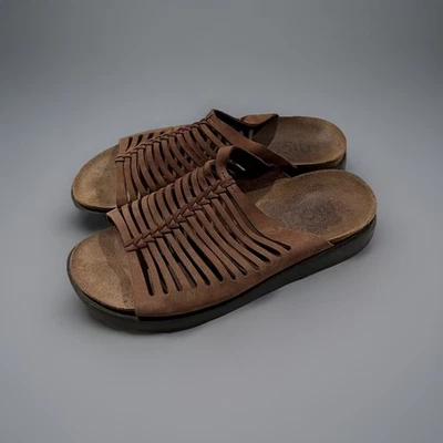 Nicole Women Brown Leather Platform Slip On Slide Sandal Cork Footbed 8.5M - Image 1 of 4