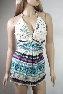 Sky Silk Crochet Halter Top Medium - Image 1 of 4