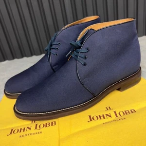 John Lobb Desert Boots Lace Up Blue Fabric Leather  7 OS or 8 US or 41 EUR * - Picture 1 of 24