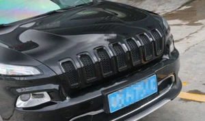 Se adapta a Jeep Cherokee 2014-18 negro ABS parrilla delantera inserciones parrilla marco de ajuste 7 un. - Imagen 1 de 10