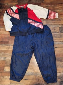 Vintage 80s-90s Windbreaker Jogger Suit Women's 32W Patriotic Blue Red White Zip - Picture 1 of 12