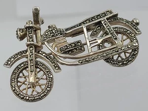 Signed ACi Vintage Sterling Silver 925 Marcasite Moped Motorcycle Brooch Pin - Picture 1 of 10