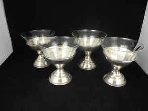 4 piatti da dessert Sherbet in argento sterling inserti in vetro inciso - Foto 1 di 11