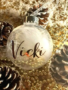 Personalised Custom Name Vinyl stickers Bauble Bottle Christmas Wine Glass Xmas - Picture 1 of 7
