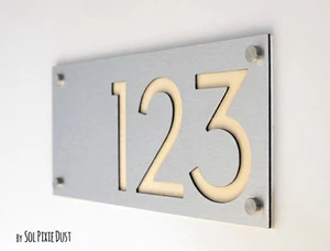 Modern House Numbers, Alucobond with Beige Acrylic - Contemporary Home Address - Picture 1 of 7