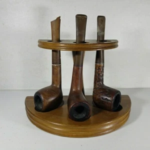 3 pipe e supporto vintage in legno di burl da collezione tenuta fumo radica - Foto 1 di 9