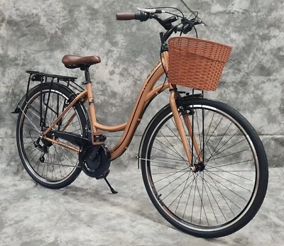 28 ZOLL DAMENRAD 21-GANG SHIMANO SCHALTUNG & LICHT & KORB NEU 2810-GOLD-BRAUN - Bild 1 von 4