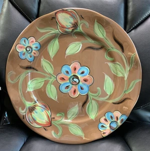 Southern Living at Home Gail Pittman 15 1/2" Brown Floral Scalloped Platter EUC - Picture 1 of 3