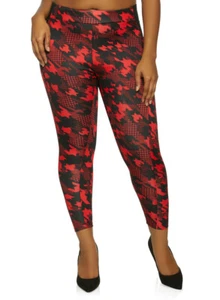 Women Plus Size Red/Black Printed Elastic Waist Spandex Stretch Pants. Size 3XL - Picture 1 of 2
