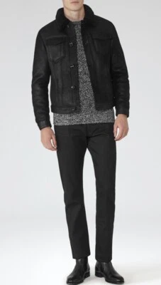 Reiss Shearling Lined Leather Suede Jacket, Size Small - Image 1 of 4