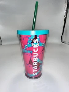 #19D Starbucks TUMBLER Pink Green Watermelon Print Cold Cup Acrylic 16 Oz - Picture 1 of 9