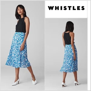 WHISTLES Blue & White Cordillia Floral Print Pleated Midi Skirt UK 10 Holidays - Picture 1 of 15
