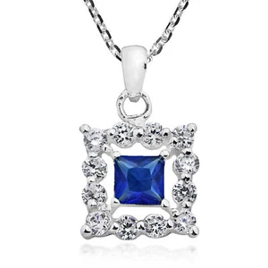 Elegante Collar de Plata Esterlina de Circonia Cúbica Azul enmarcado Cuadrado - Imagen 1 de 6
