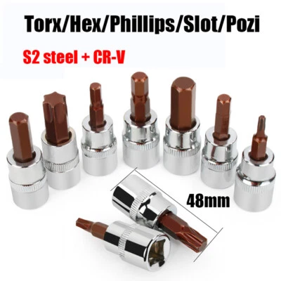 Impact Torx/Hex/Phillips/Slot/Pozi Bit 3/8"Drive Socket Ratchet Screwdriver Bits - Image 1 of 4