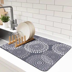 Dish Drying Mat Super Absorbent Kitchen Counter Mat Rubber Backing Draining Mat - Picture 1 of 12
