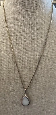 "Colgante de plata de ley blanco con forma de lágrima Milor cadena de caja cuadrada 18""" Foto 1 de 4