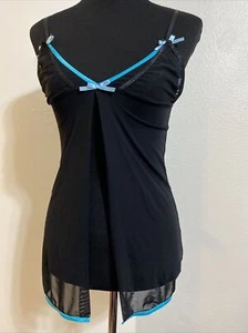 Babydoll. Lingerie. Easy Access Open Cup Chest. Black w/ Blue Trim and Bows. OS - Picture 1 of 8