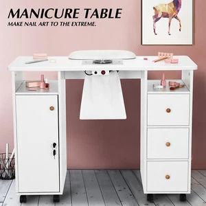 Pro Manicure Table Nail Desk Beauty Salon Dust Collector Drawers+Wheel+Wrist Pad - Picture 1 of 25