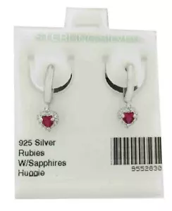 LAB RUBIES & WHITE SAPPHIRES DANGLING EARRINGS .925 Sterling Silver-NWT - Picture 1 of 3