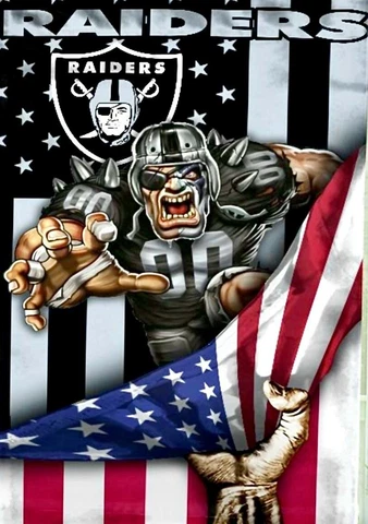 (2) Las Vegas Raiders US Flag Mascot 5x3.5 Vinyl Stickers Oakland Car Decal Cover