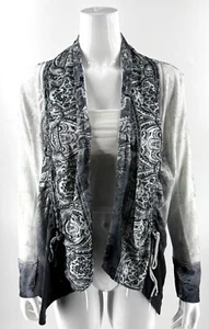 One World Live Let Live Cardigan Sweater Top Sz M Petite Gray Open Front Womens - Picture 1 of 6