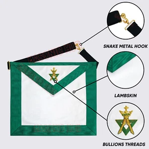 Handcrafted Lambskin Green Masonic Allied Degree and Member Apron for Freemasons - Picture 1 of 4