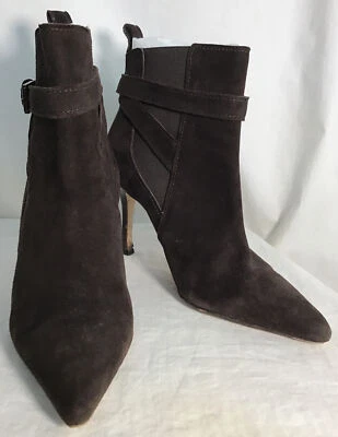 Manolo Blahnik Botín Marrón Gamuza Punta Elástico Lados Hebilla Correa Talla 36 Foto 1 de 4