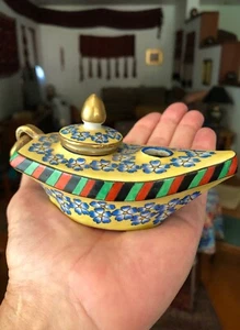 Vintage Inkwell Faience Signed GF Desvres France Gabriel Fourmaintraux - Picture 1 of 12