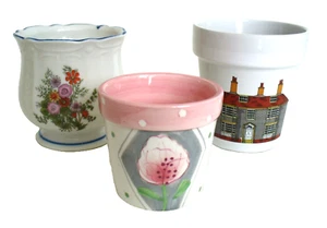 Vintage~3~SMALL~Ceramic~HAND PAINTED~Pink~FLORAL~Bella Casa By GANZ~FLOWER POTS - Picture 1 of 12