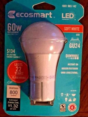 60-Watt Equivalent Soft White A19 GU24 Dimmable LED Light Bulb - Image 1 of 2