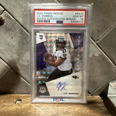 2020 Mosaic Panini Mosaic JK Dobbins RC Autograph PSA 10 - Image 1 of 2