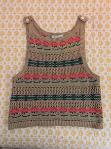 Vintage Jennifer Reed Handknitted Sweater Vest Floral Boho Cottagecore- Medium - Picture 1 of 6