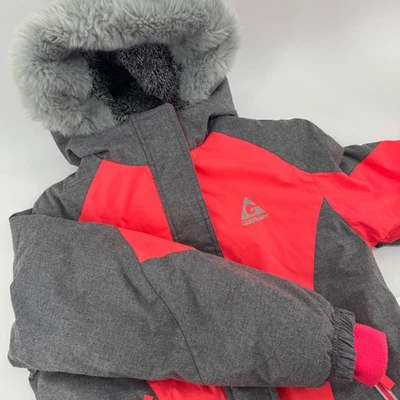 Gerry Girls Ski Jacket Snowboard Coat Pink Gray Faux Fur Hood Size M 10 12 - Image 1 of 4