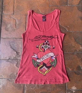 Vintage Y2K Ed Hardy Christian Audigier Racerback Tank Top Medium Red Tattoo - Picture 1 of 4