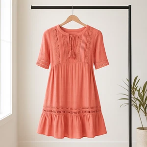 Knox Rose Boho Häkelspitze Tunika Kleid Damen M terracotta orange Baumwolle Top - Bild 1 von 14