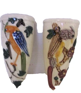 Keramik Wand Taschenvasen handbemalt Vogel Design Japan Vintage - Bild 1 von 9