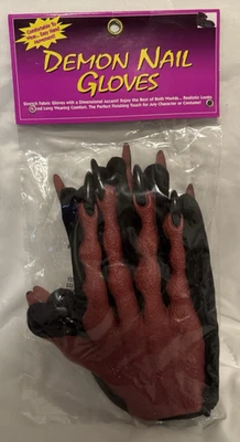 Fun World BNIP Horror Gloves Demon Nail Gloves RED HANDS Halloween Costume - Image 1 of 4