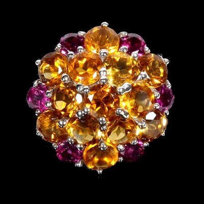 925 Sterling Silver Ring Round Citrine 5mm Rhodolite Gemstone Jewelry Size 9 - Image 1 of 4
