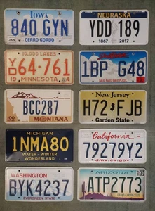 License Plate Craft LOT 10 Mixed Plates 1989 Montana New Jersey NEW Michigan CA - Picture 1 of 1