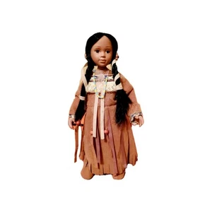 Porzellan Indianer Puppe 7" Glasaugen & echte Wimpern 90er Vintage - Bild 1 von 6