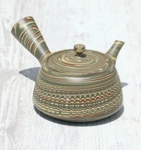 Tokoname Pottery Japanese Teapot Green Marble Cut Kyusu 200ml by Tosen Japan - Picture 1 of 16