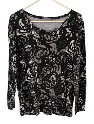 Daisy Fuentes My Favorite T Size 2X Black Floral Long Sleeves Stretch Knit - Image 1 of 4