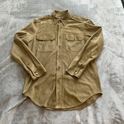 Ralph Lauren Purple Label Shirt Womens 2 Tan Lamb Suede Military Made Italy - Photo 1/4