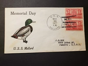 USS MALLARD AM-44 Naval Cover 1937 SCHLECHTER MEMORIAL DAY BIRD BOAT Cachet - Picture 1 of 2