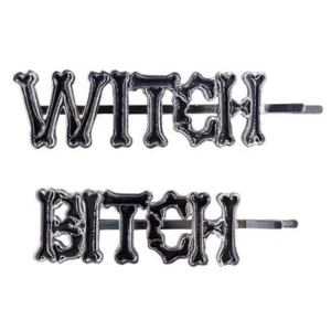 Kreepsville 666 Witch Bitch Bones gótico punk emo texto deslizamientos de cabello clips HSTWB - Imagen 1 de 3