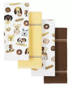 T & C Culinary Classics Stolen Treat 8pc.Kitchen Towel Set, Brown Assorted - NEW - Picture 1 of 2