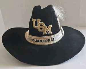 Vtg AJD USM Golden Eagles Felt Cowboy Hat Black Size M Needs Shaping Mississipi - Picture 1 of 11