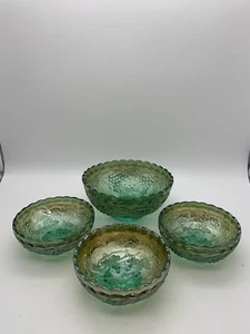 Vintage Imperial Grape and Leaf Green Carnival Glass Bowl & 3 Desert Bowls - Picture 1 of 4