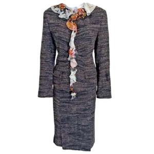 Dolce & Gabbana Brown Tweed Ruffle Trim Detail 2pc Vintage Skirt Set Sz 42 US 6 - Picture 1 of 13